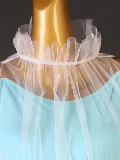 Ballroom Dance Costumes Light Sky Blue Women's Elegant Lycra Spandex High Collar Backless Ruffles Dress Dance Dress