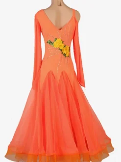 Ballroom Dance Costumes Orange Women's Lycra Spandex Dress Flowers Dance Wear