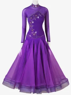 Ballroom Dance Costumes Purple Women's Lycra Spandex Set Dance Dress