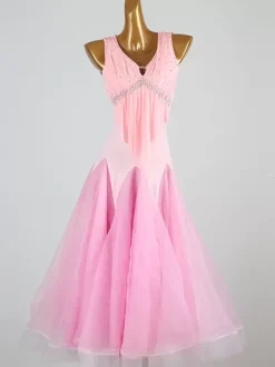 Ballroom Dance Costumes Pink Women's Elegant Lycra Spandex V-Neck Sequins Dress Dance Dress