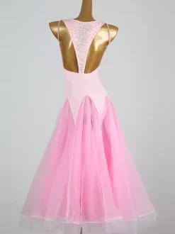 Ballroom Dance Costumes Pink Women's Elegant Lycra Spandex V-Neck Sequins Dress Dance Dress