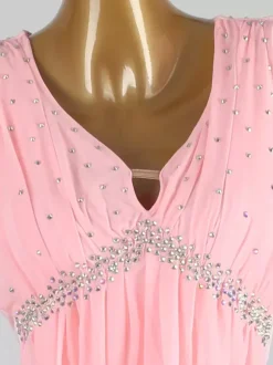 Ballroom Dance Costumes Pink Women's Elegant Lycra Spandex V-Neck Sequins Dress Dance Dress