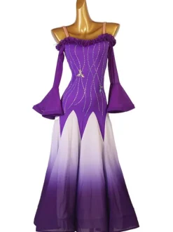 Ballroom Dance Costumes Purple Women's Sexy Polyester Rhinestones Dress Dancer Dance Dress