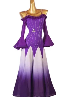 Ballroom Dance Costumes Purple Women's Sexy Polyester Rhinestones Dress Dancer Dance Dress