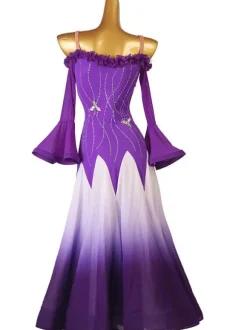 Ballroom Dance Costumes Purple Women's Sexy Polyester Rhinestones Dress Dancer Dance Dress