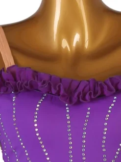 Ballroom Dance Costumes Purple Women's Sexy Polyester Rhinestones Dress Dancer Dance Dress
