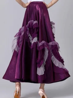 Ballroom Dance Costumes Purple Women's Lycra Spandex Ruffles Long Skirt Dancing Wear