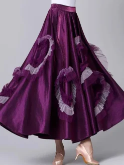 Ballroom Dance Costumes Purple Women's Lycra Spandex Ruffles Long Skirt Dancing Wear