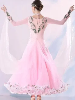 Ballroom Dance Costumes Pink Women's Lycra Spandex Dress Dancing Wear