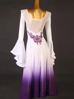 Ballroom Dance Costumes Purple Women's Elegant Lycra Spandex Flowers Dress Dance Wear