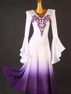Ballroom Dance Costumes Purple Women's Elegant Lycra Spandex Flowers Dress Dance Wear