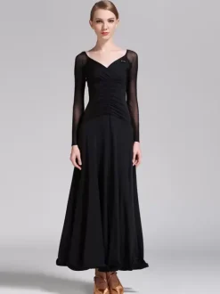 Ballroom Dance Costumes Royal Blue Women's Elegant V-Neck Polyester Dress Pleated Pleated Dance Wear