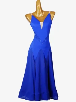 Ballroom Dance Costumes Royal Blue Women's Sexy V-Neck Lycra Spandex Dress Backless Dance Dress