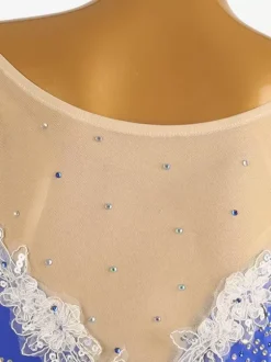 Ballroom Dance Costumes Royal Blue Women's Jewel Neck Lycra Spandex Dress Flowers Dance Dress
