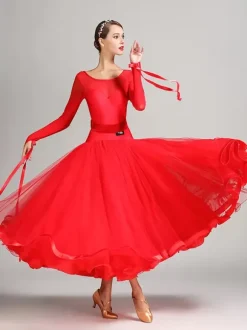 Ballroom Dance Costumes Royal Blue Women's Sexy Polyester Transparente Jewel Neck Layered Ruffles Bows Dress Dance Dress