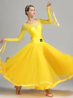 Ballroom Dance Costumes Royal Blue Women's Sexy Polyester Transparente Jewel Neck Layered Ruffles Bows Dress Dance Dress