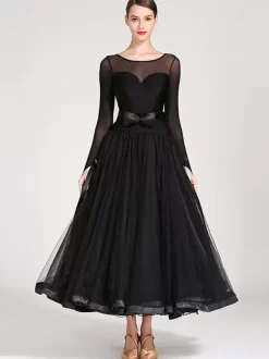 Ballroom Dance Costumes Royal Blue Women's Sexy Polyester Transparente Jewel Neck Layered Ruffles Bows Dress Dance Dress