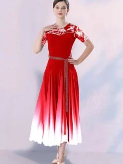 Ballroom Dance Costumes Ture Red Women's Lycra Spandex Dress Dance Dress