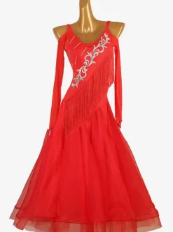 Ballroom Dance Costumes Ture Red Women's Lycra Spandex Dress Fringe Dance Dress