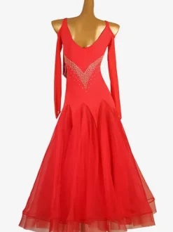 Ballroom Dance Costumes Ture Red Women's Lycra Spandex Dress Fringe Dance Dress