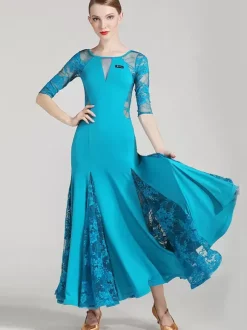 Ballroom Dance Costumes Yellow Women Elegant Transparente Dance Dress