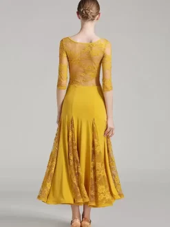 Ballroom Dance Costumes Yellow Women Elegant Transparente Dance Dress
