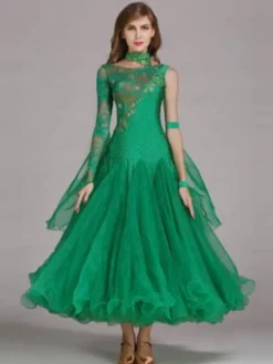 Ballroom Dance Dress Light Sky Blue Tulle One Sleeve Ballroom Dancing Costume