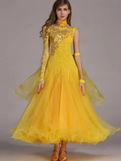 Ballroom Dance Dress Light Sky Blue Tulle One Sleeve Ballroom Dancing Costume