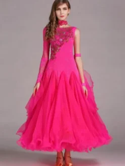 Ballroom Dance Dress Light Sky Blue Tulle One Sleeve Ballroom Dancing Costume