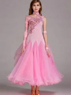 Ballroom Dance Dress Light Sky Blue Tulle One Sleeve Ballroom Dancing Costume
