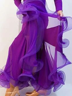 Ballroom Dance Skirt Organza Pleated Ruffles Layered Flare Ballroom Dancing Costume
