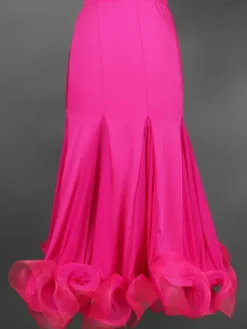 Ballroom Dance Skirt Organza Pleated Ruffles Layered Flare Ballroom Dancing Costume
