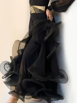 Ballroom Dance Skirt Organza Pleated Ruffles Layered Flare Ballroom Dancing Costume
