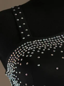 Ballroom Dance Costume Dresses Black Women Sleeveless Beaded Organza Training Dancing Wear