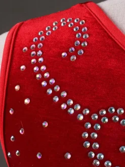 Ballroom Dance Costume Dresses Purple Women Long Sleeve Organza Beaded Practice Dancing Costume