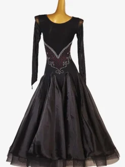Ballroom Dance Costumes Black Women's Elegant Lycra Spandex Rhinestones Dress Dance Wear