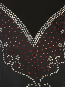 Ballroom Dance Costumes Black Women's Elegant Lycra Spandex Rhinestones Dress Dance Wear