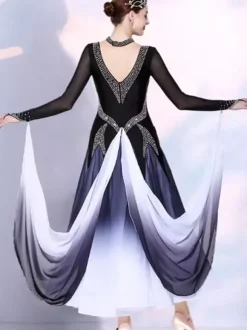 Ballroom Dance Costumes Black Women's Elegant Lycra Spandex Dance Dress