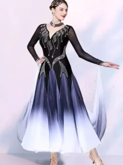 Ballroom Dance Costumes Black Women's Elegant Lycra Spandex Dance Dress