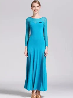 Ballroom Dance Costumes Black Women's Elegant Transparente Jewel Neck Polyester Dress Dance Dress
