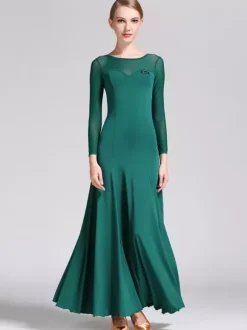 Ballroom Dance Costumes Black Women's Elegant Transparente Jewel Neck Polyester Dress Dance Dress