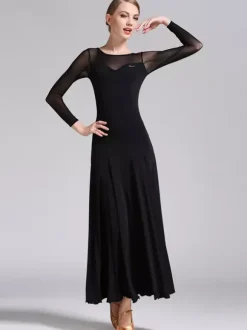 Ballroom Dance Costumes Black Women's Elegant Transparente Jewel Neck Polyester Dress Dance Dress