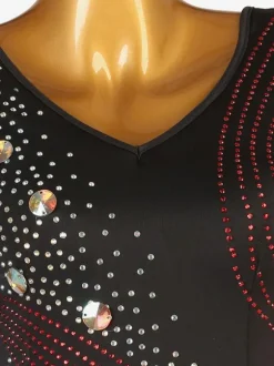 Ballroom Dance Costumes Black Red Women's Elegant Lycra Spandex Dress Rhinestones Dance Dress