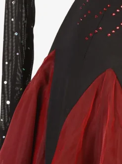 Ballroom Dance Costumes Black Red Women's Elegant Lycra Spandex Dress Rhinestones Dance Dress
