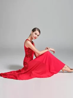 Ballroom Dance Costumes Black Women's Elegant Lace Transparente Jewel Neck Polyester Dress Lace Stretch Dance Wear