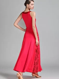 Ballroom Dance Costumes Black Women's Elegant Lace Transparente Jewel Neck Polyester Dress Lace Stretch Dance Wear