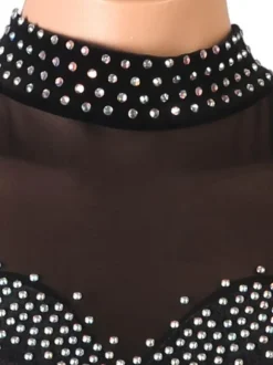 Ballroom Dance Costumes Black Women's Sexy Polyester Dancer Bodycon Dress Rhinestones Dance Dress