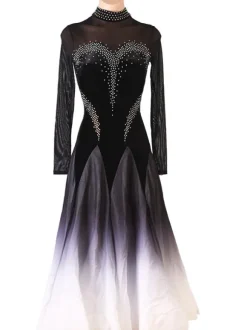 Ballroom Dance Costumes Black Women's Sexy Polyester Dancer Bodycon Dress Rhinestones Dance Dress