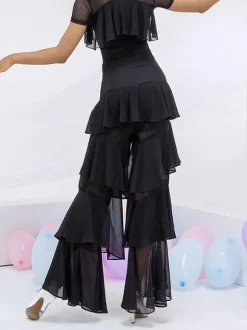 Ballroom Dance Costumes Black Polyester Bottoms Flared Pants Dance Dress