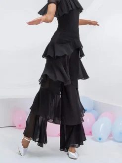 Ballroom Dance Costumes Black Polyester Bottoms Flared Pants Dance Dress
